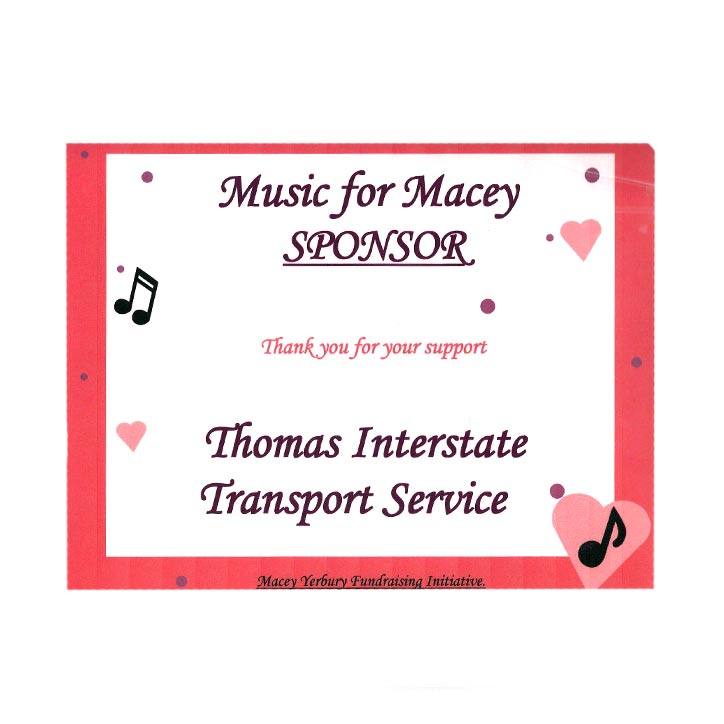 Sponsor certificate Music for Macey